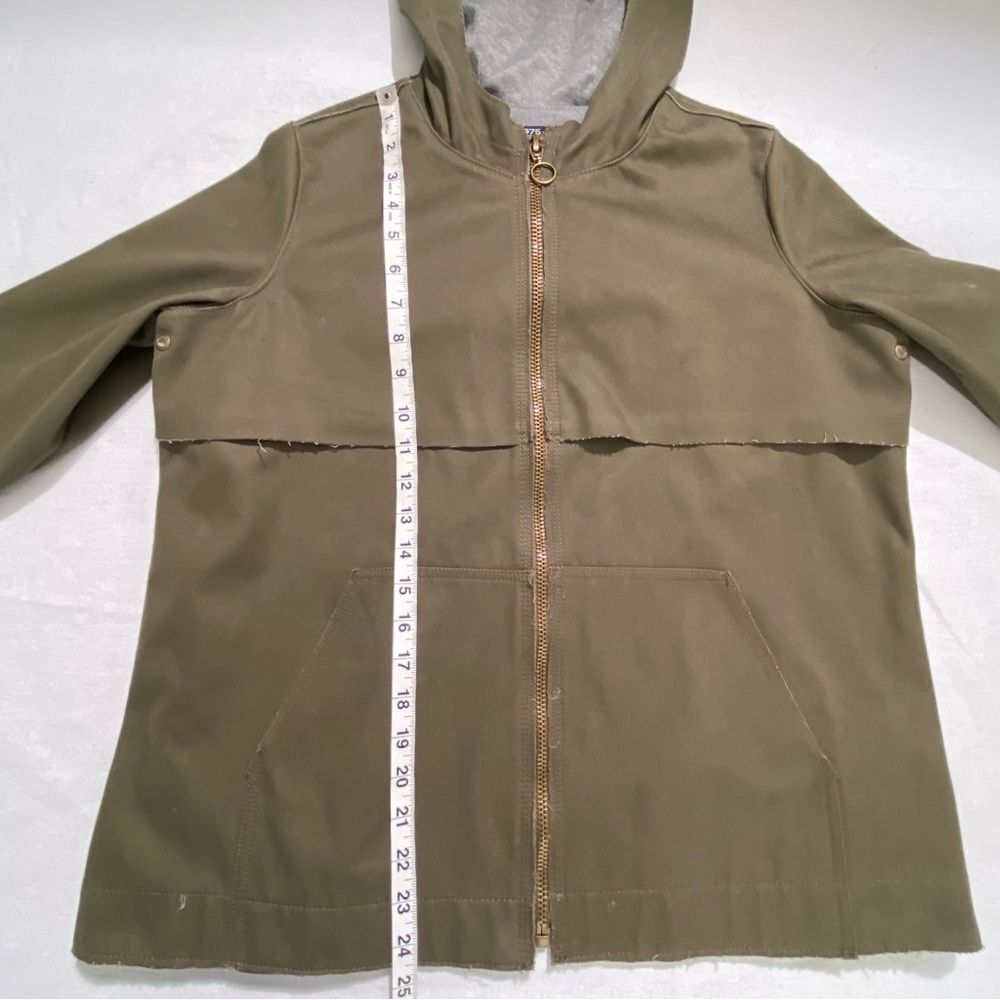 Zara Olive Green Hooded Jacket Denim Zip Utility Boxy Small - Picture 12 of 16
